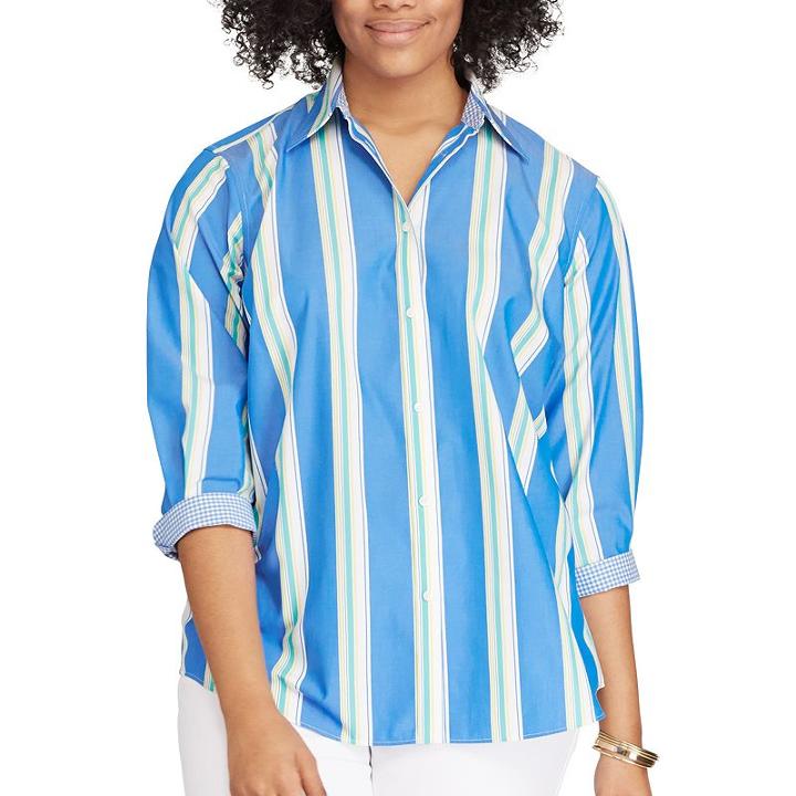 Plus Size Chaps Striped No-iron Broadcloth Shirt, Women's, Size: 1xl, Light Blue