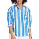 Plus Size Chaps Striped No-iron Broadcloth Shirt, Women's, Size: 1xl, Light Blue