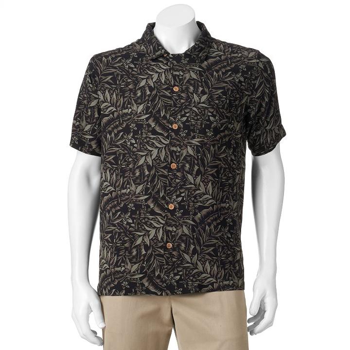 Men's Caribbean Joe Classic-fit Convertible-collar Tropical Button-down Shirt, Size: Medium, Black