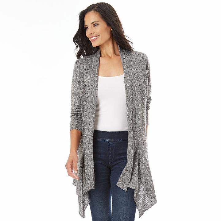 Women's Apt. 9&reg; Lurex Pointelle Cardigan, Size: Xl, Black