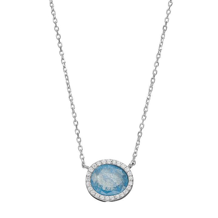 Sterling Silver Ice Cubic Zirconia Oval Halo Necklace, Women's, Size: 26, Blue