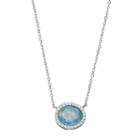 Sterling Silver Ice Cubic Zirconia Oval Halo Necklace, Women's, Size: 26, Blue