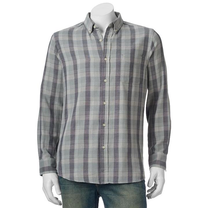Men's Sonoma Goods For Life&trade; Double-weave Button-down Shirt, Size: Xl, Med Grey