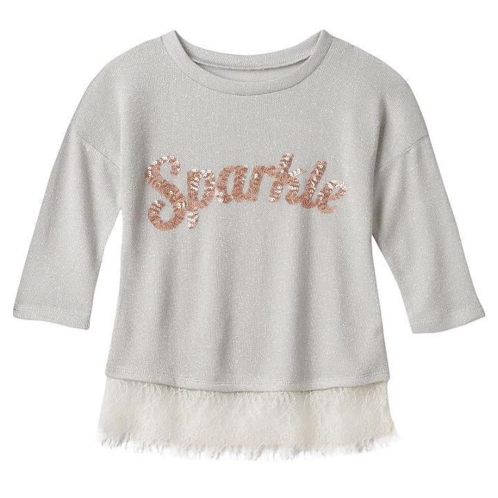 Girls 7-16 Miss Chievous 3/4-length Drop-shoulder Lace Hem Verb Top, Girl's, Size: Xl, Grey