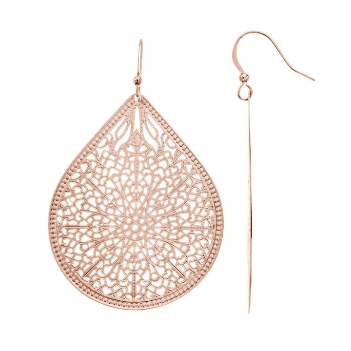 Filigree Teardrop Earrings, Women's, Pink