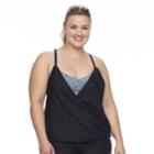Plus Size N Wrap Front Double Up Waist Minimizer Tankini Top, Women's, Size: 1xl, Blue