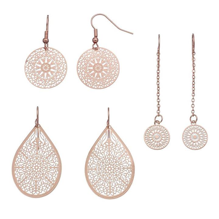 Openwork Disc & Teardrop Earring Set, Women's, Light Pink