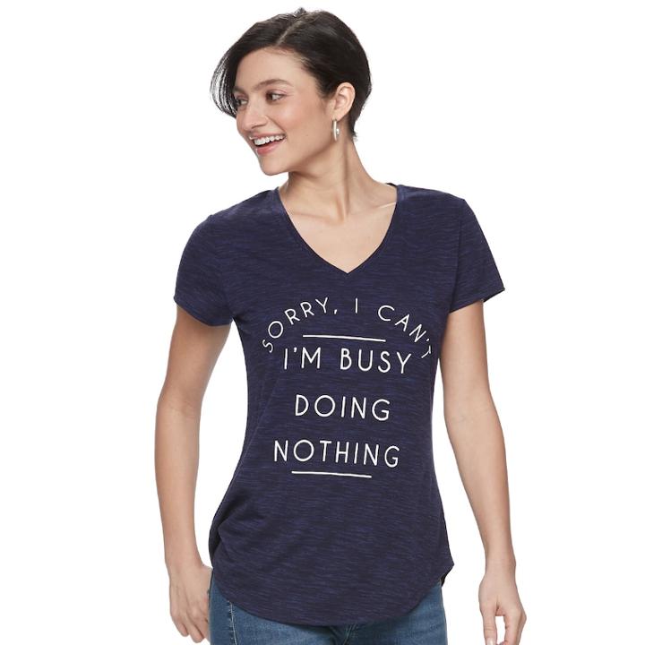Women's Apt. 9&reg; Graphic V-neck Tee, Size: Medium, Dark Blue