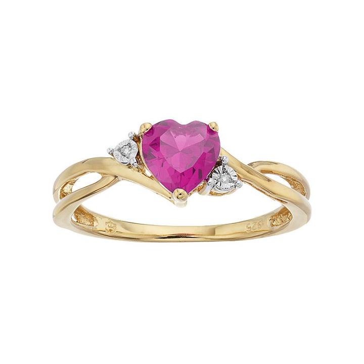 10k Gold Lab-created Pink Sapphire & Diamond Accent Swirl Heart Ring, Women's, Size: 6