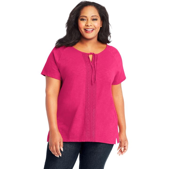 Plus Size Just My Size Front Lace Slub Short Sleeve Top, Women's, Size: 3xl, Drk Purple