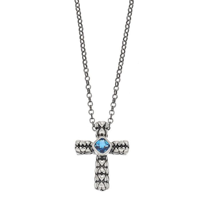 Adora Sterling Silver Simulated Blue Topaz Cross Pendant, Women's, Size: 18