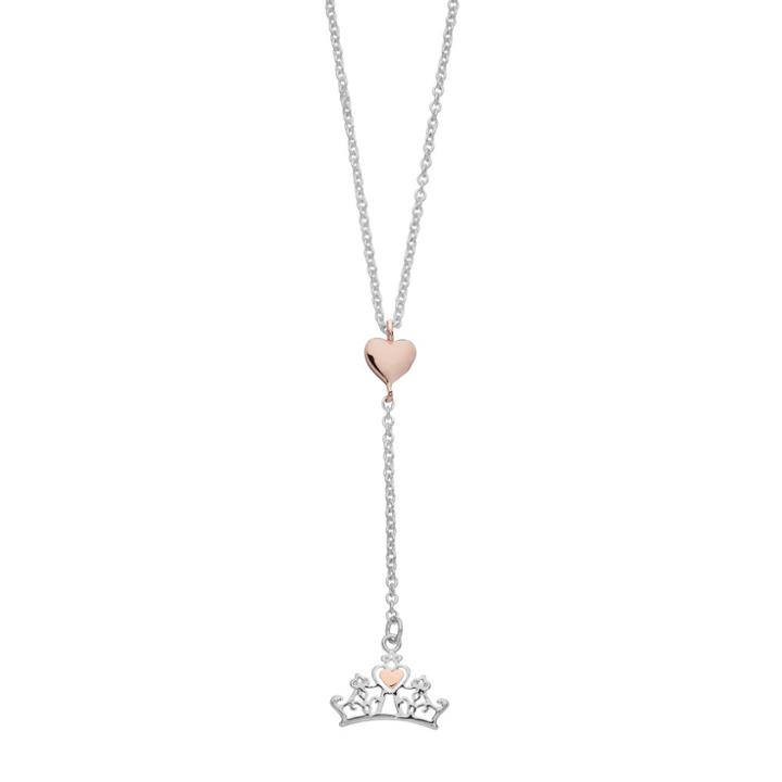 Disney Princess Silver Plated Heart Crown Pendant Necklace, Women's