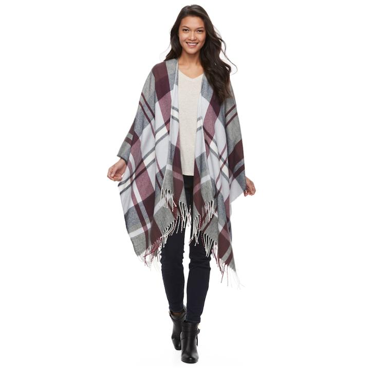 Manhattan Collegiate Plaid Poncho, Women's, Dark Red