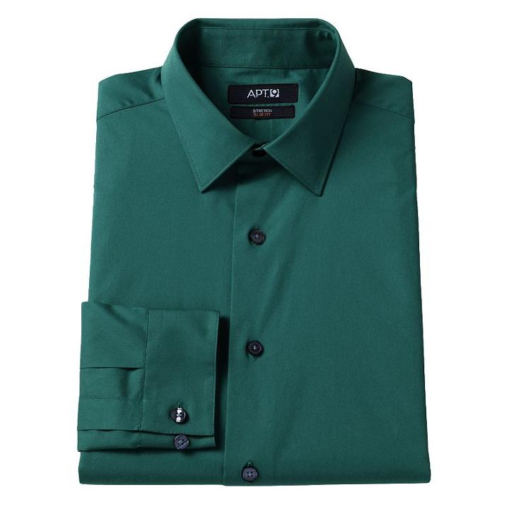 Men's Apt. 9&reg; Slim-fit Stretch Spread-collar Dress Shirt, Size: 17.5 36/37, Turquoise/blue (turq/aqua)