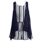 Girls 7-16 Emily West Lace Vest & Striped Pom-pom Trim Romper Set, Girl's, Size: 12, Blue