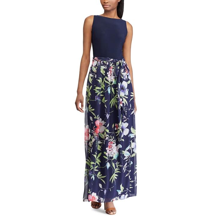 Women's Chaps Floral Maxi Dress, Size: 4, Blue (navy)