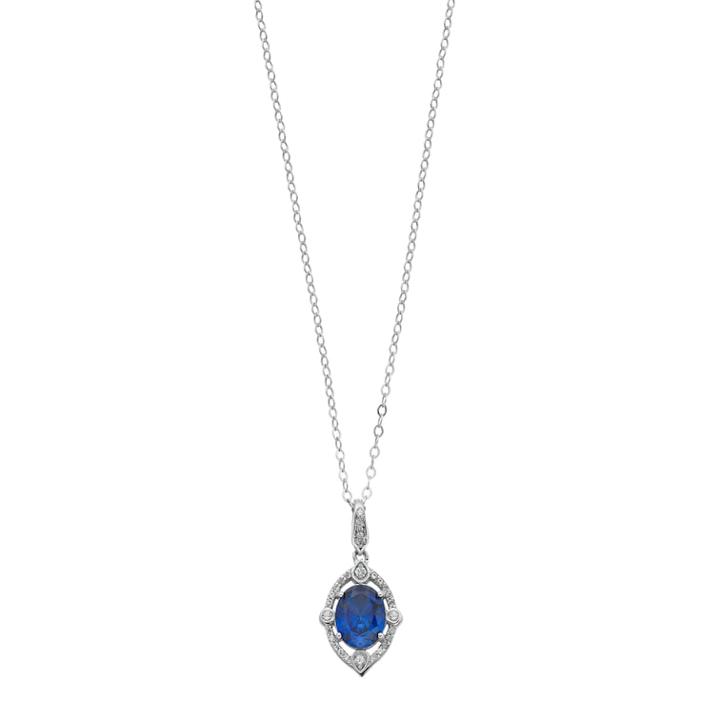 Sterling Silver Lab-created Blue & White Sapphire Marquise Pendant Necklace, Women's