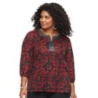 Plus Size Cathy Daniels Print Sequin Top, Women's, Size: 1xl, Red Black