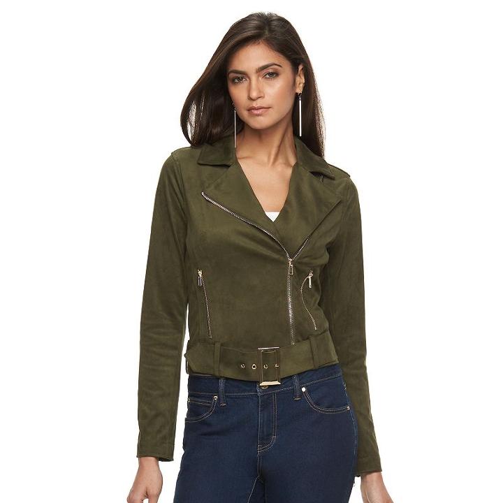 Women's Jennifer Lopez Faux-suede Moto Jacket, Size: Medium, Dark Brown