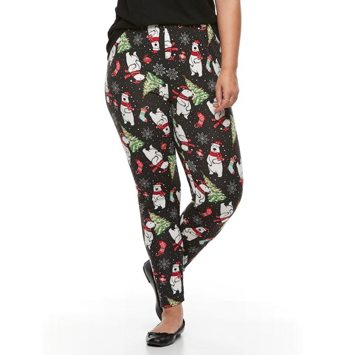 Plus Size French Laundry Christmas Printed Legging, Women's, Size: 3xl, Grey (charcoal)