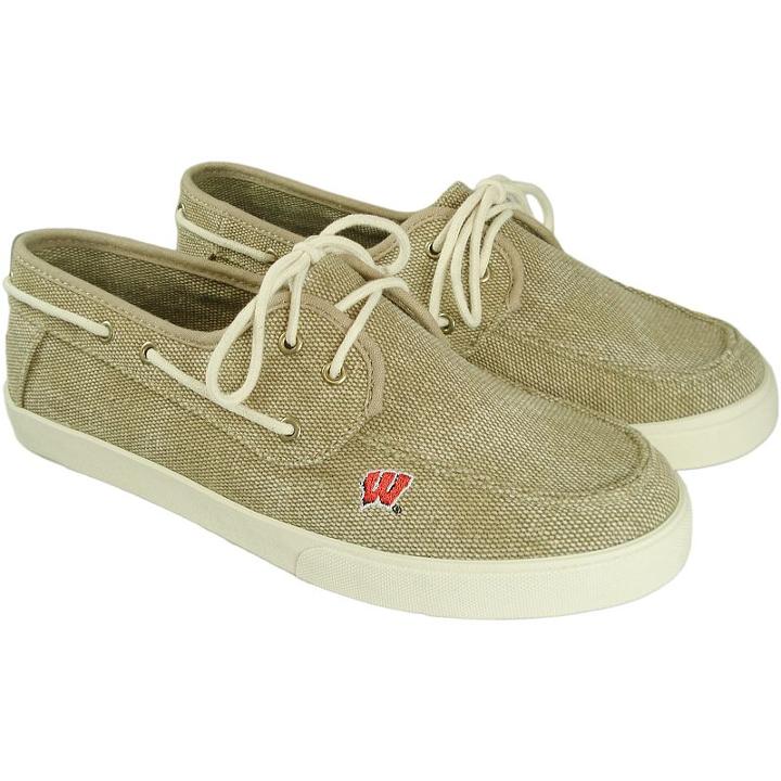 Men's Wisconsin Badgers Captain Boat Shoes, Size: 9, Beig/green (beig/khaki)
