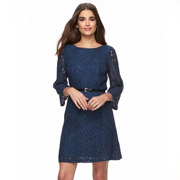 Women's Sharagano Lace Sheath Dress, Size: 10, Blue