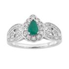 10k White Gold Emerald & 1/3 Carat T.w. Diamond Teardrop Ring, Women's, Size: 8, Green