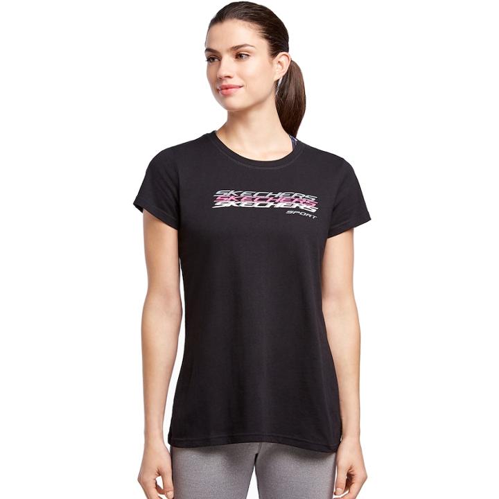 Women's Skechers Shadow Logo Graphic Tee, Size: Large, Black