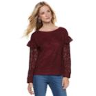 Women's Juicy Couture Embellished Ruffle Sleeve Top, Size: Small, Dark Red