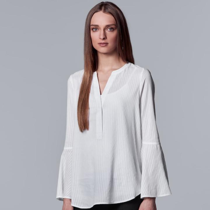 Women's Simply Vera Vera Wang Shadow-stripe Bell Sleeve Top, Size: Medium, White