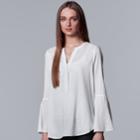 Women's Simply Vera Vera Wang Shadow-stripe Bell Sleeve Top, Size: Medium, White