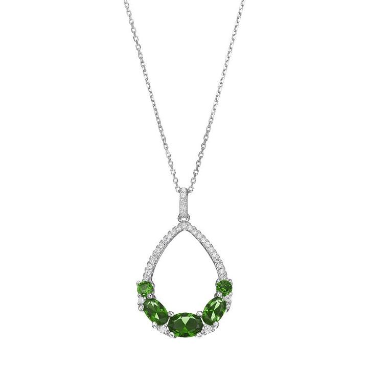 Sterling Silver Cubic Zirconia Teardrop Pendant Necklace, Women's, Size: 18, Green
