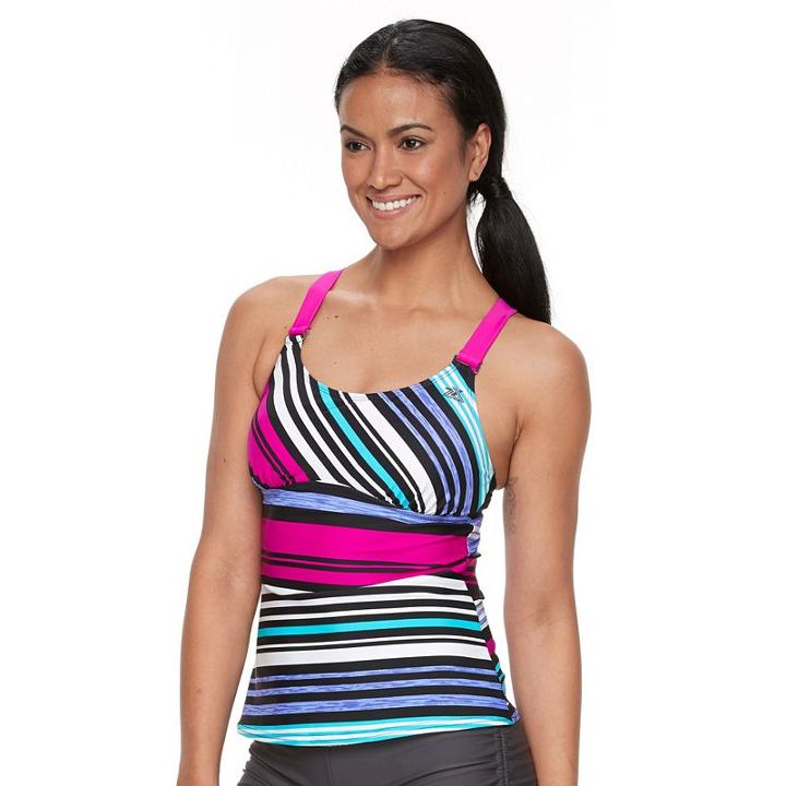 Women's Zeroxposur Striped Wide Strap Tankini Top, Size: 12, Drk Purple