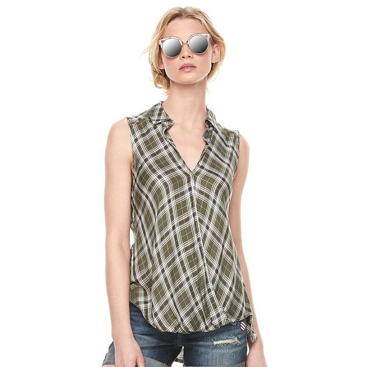 Women's Rock & Republic&reg; Faux-wrap Tank, Size: Large, Green