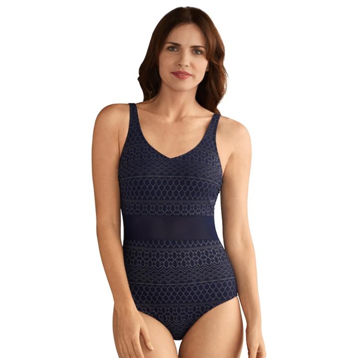 Women's Amoena Bangkok Bra-sized Graphic One-piece Swimsuit, Size: 8c, Blue (navy)