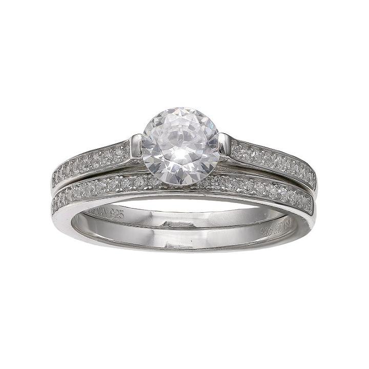 Primrose Sterling Silver Cubic Zirconia Engagement Ring Set, Women's, Size: 6, White