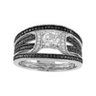 Sterling Silver 5/8 Carat T.w. Black & White Diamond & Lab-created White Sapphire Engagement Ring Set, Women's, Size: 6