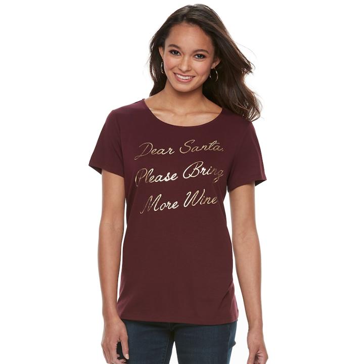 Petite Apt. 9&reg; Holiday Foiled Graphic Tee, Women's, Size: M Petite, Dark Red