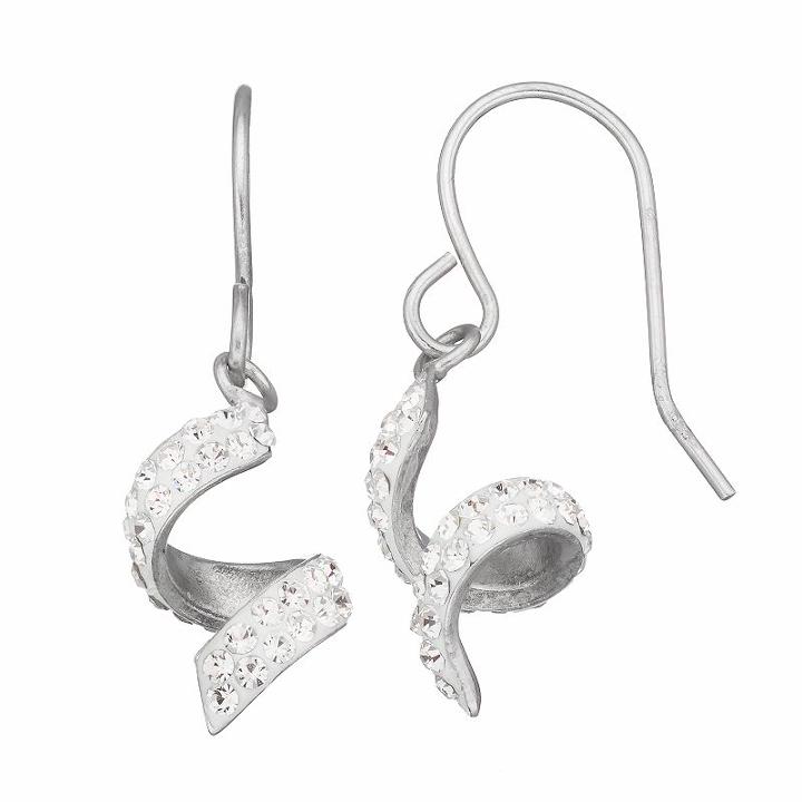 Silver Luxuries Silver Plated Crystal Swirl Drop Earrings, Women's, White