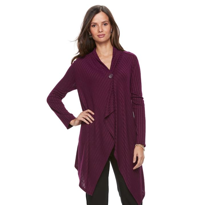 Women's Dana Buchman Long Sleeve Flyaway Cardigan, Size: Small, Drk Purple