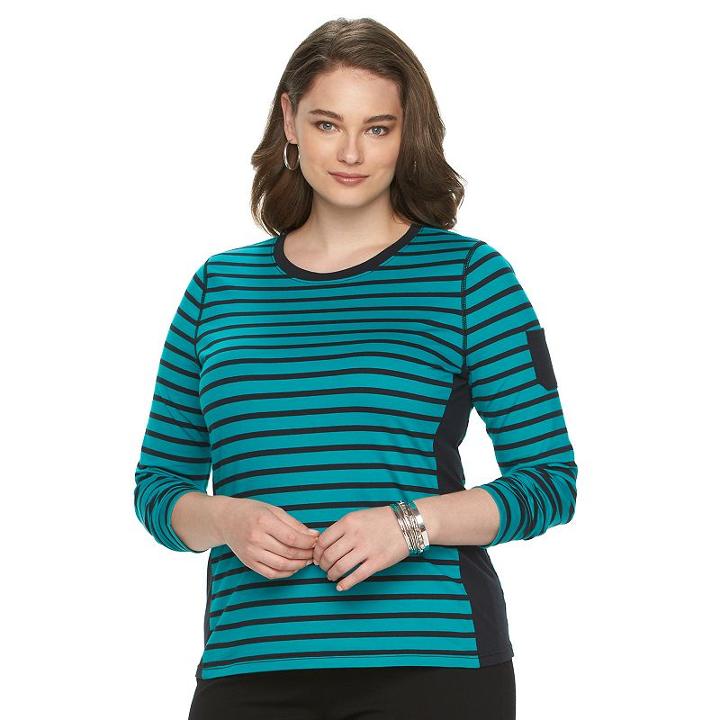 Plus Size Chaps Striped Pocket Tee, Women's, Size: 3xl, Black
