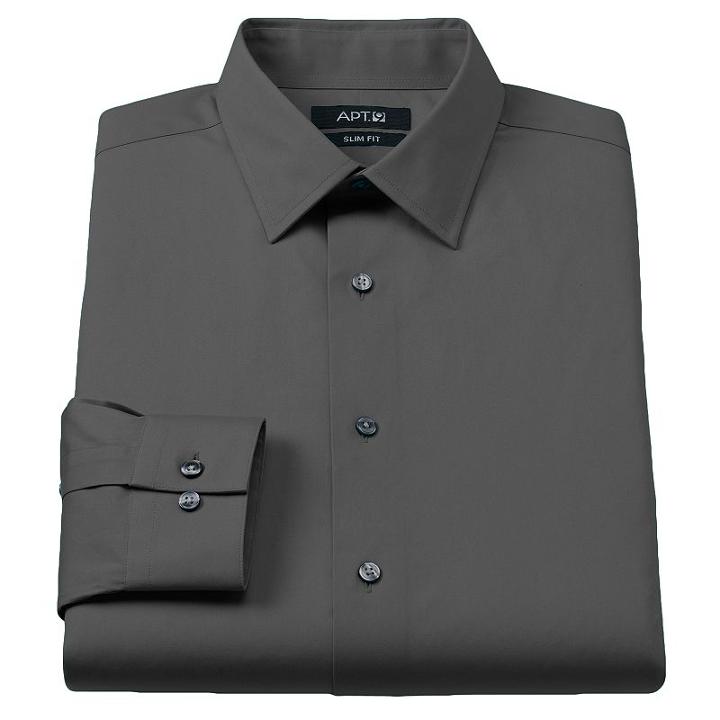 Men's Apt. 9&reg; Slim-fit Stretch Spread-collar Dress Shirt, Size: 16-32/33, Grey