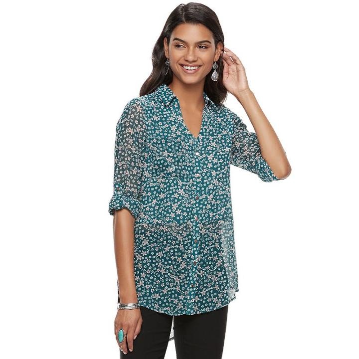 Juniors' Candie's® Roll-tab Shirt, Teens, Size: Small, Green