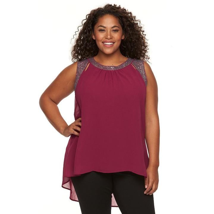 Plus Size Design 365 Sequin Flyaway Back Chiffon Top, Women's, Size: 3xl, Ovrfl Oth