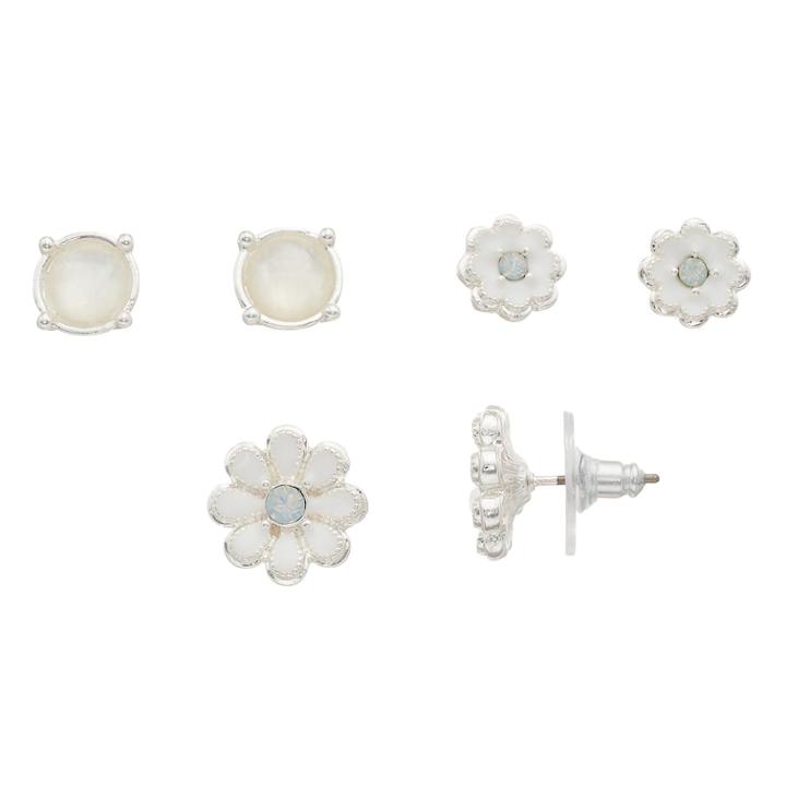 Napier Flower Trio Stud Earring Set, Women's, White