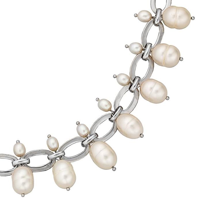 Sterling Silver Freshwater Cultured Pearl Drop Bracelet, Women's, Size: 8, Grey