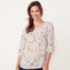 Women's Lc Lauren Conrad Printed Chiffon Peasant Top, Size: Xl, White