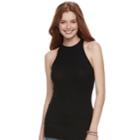Juniors' So&reg; High Neck Ribbed Tank, Teens, Size: Large, Black