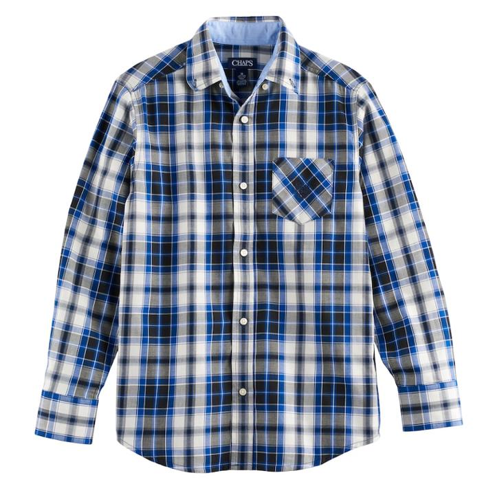Boys 4-20 Chaps Plaid Button-down Shirt, Size: 14-16, Med Blue