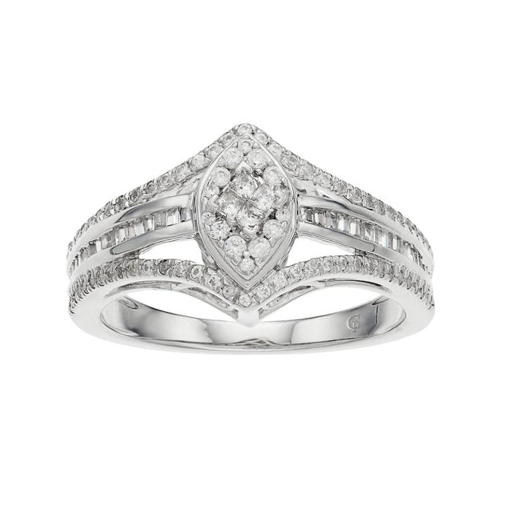 10k White Gold 1/2 Carat T.w. Diamond Marquise Ring, Women's, Size: 7